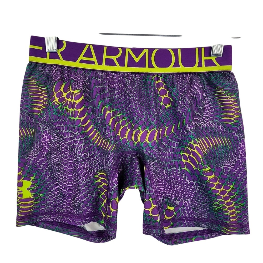 Under Armour Girls S Purple Snakeskin HeatGear Compression Shorts Athletic Gym
